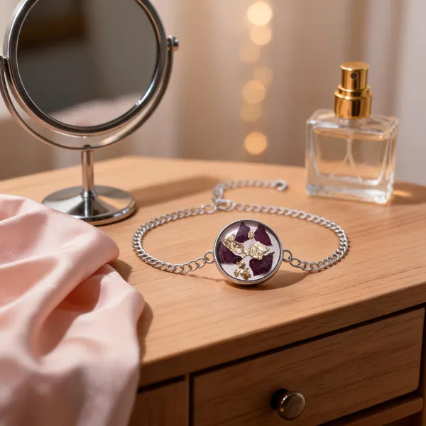 Purple_Silver_Tone_Resin_Floral_Charm_Bracelet_For_Women