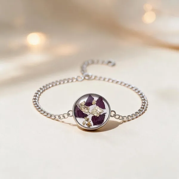 Purple_Silver_Tone_Resin_Floral_Charm_Bracelet_For_Women