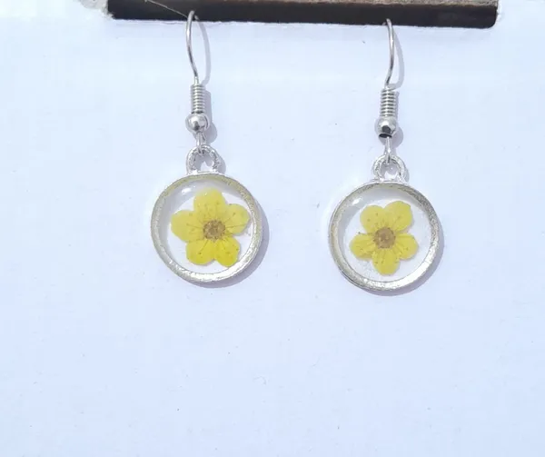 Silver_Resin_Yellow_Floral_Round_Drop_Earrings_For_Women