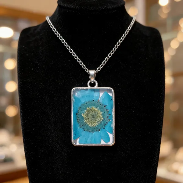 Silver_Resin_Blue_Floral_Rectangular_Pendant_Necklace_For_Women