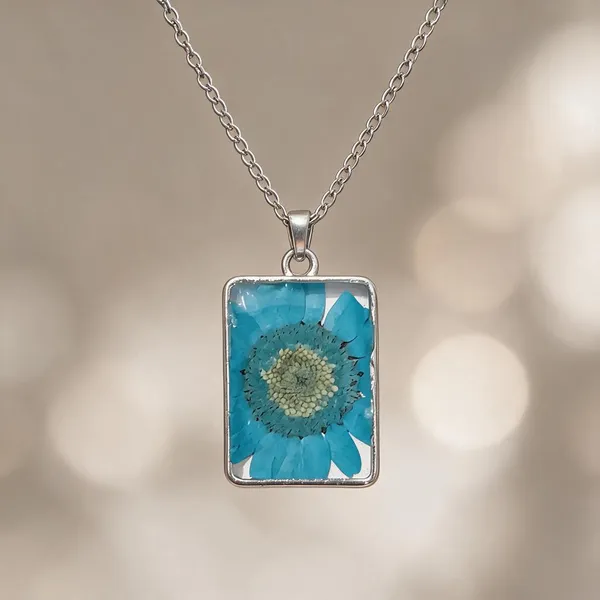 Silver_Resin_Blue_Floral_Rectangular_Pendant_Necklace_For_Women