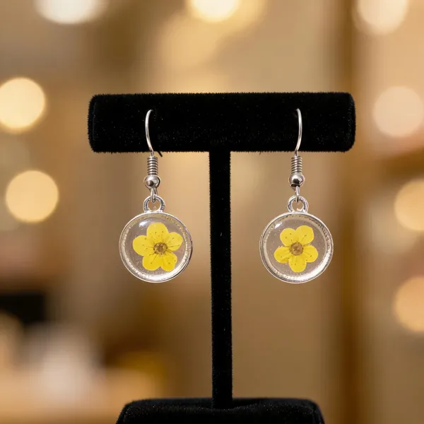 Silver_Resin_Yellow_Floral_Round_Drop_Earrings_For_Women