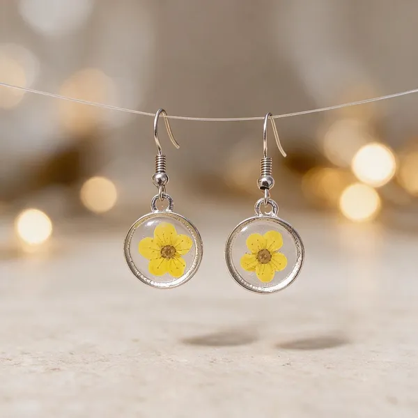 Silver_Resin_Yellow_Floral_Round_Drop_Earrings_For_Women