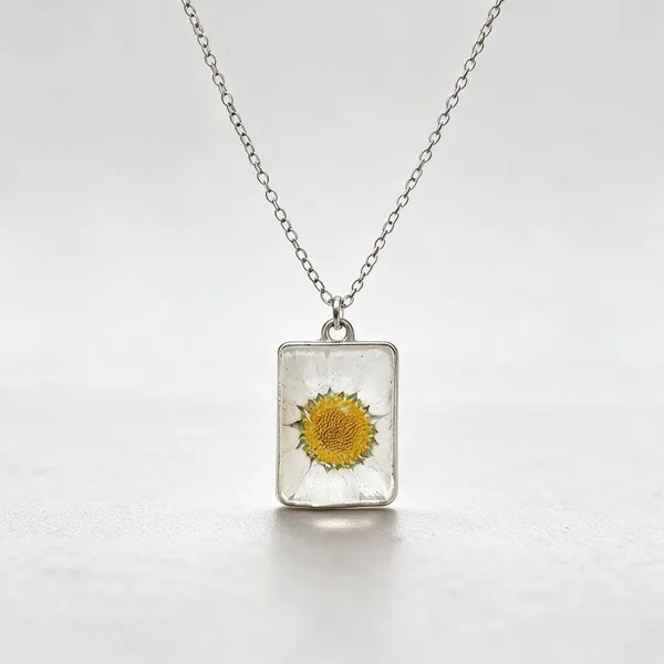 Silver_Resin_Yellow_Floral_Rectangular_Pendant_Necklace_For_Women