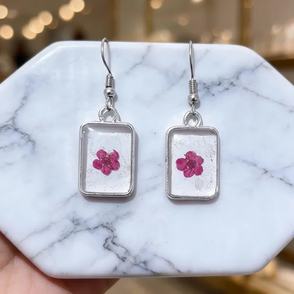 Pink_Resin_Floral_Rectangular_Drop_Earrings_For_Women