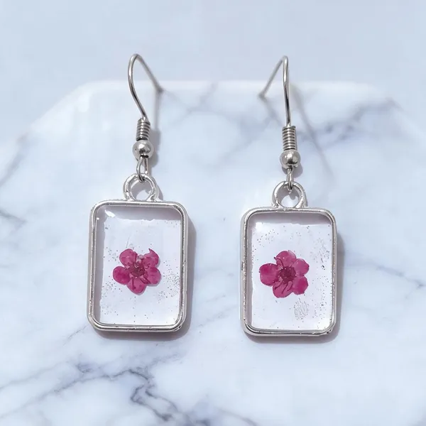 Pink_Resin_Floral_Rectangular_Drop_Earrings_For_Women