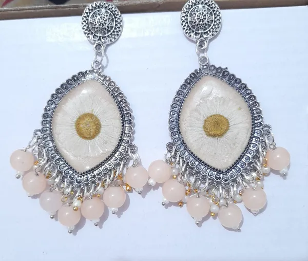 Off_White_Silver_Tone_Beaded_Floral_Teardrop_Earrings_For_Women