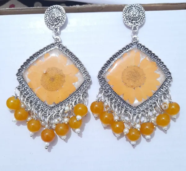 Yellow_Beaded_Floral_Drop_Earrings_for_Women