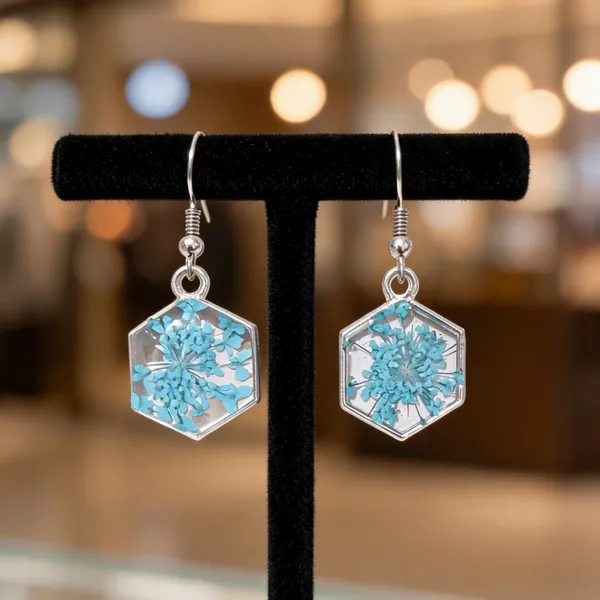 Blue_Resin_Floral_Hexagon_Drop_Earrings_For_Women