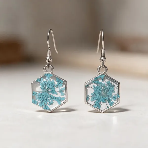 Blue_Resin_Floral_Hexagon_Drop_Earrings_For_Women