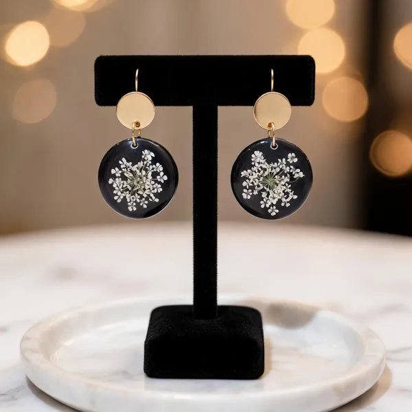 Black_Resin_Botanical_Round_Drop_Earrings_For_Women