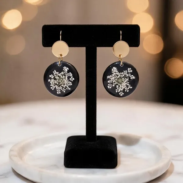 Black_Resin_Botanical_Round_Drop_Earrings_For_Women