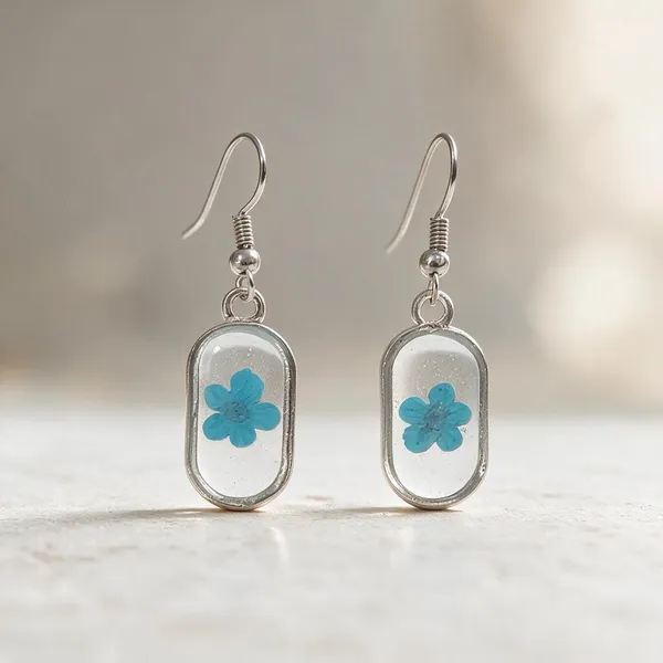 Silver_Resin_Blue_Floral_Rectangular_Drop_Earrings_For_Women