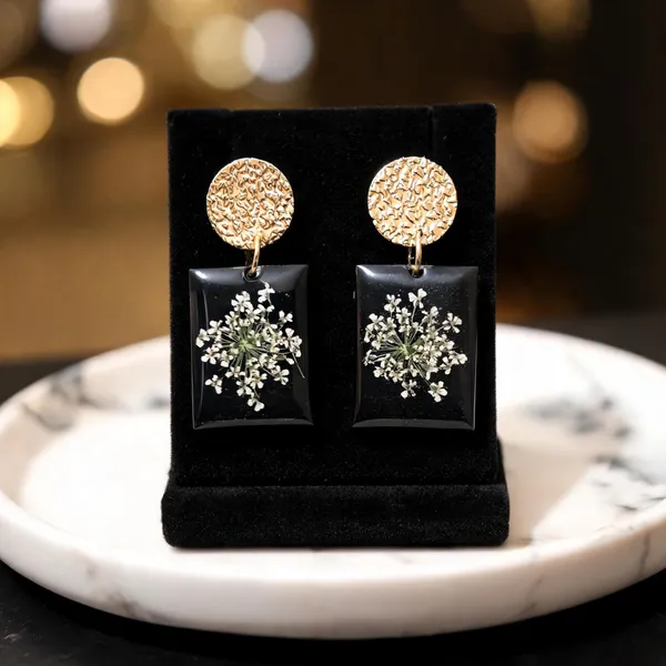 Black_Resin_Floral_Rectangular_Drop_Earrings_For_Women
