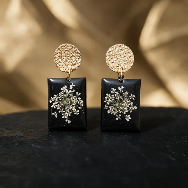 Black_Resin_Floral_Rectangular_Drop_Earrings_For_Women