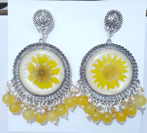 Yellow_Silver_Tone_Floral_Round_Drop_Earrings_For_Women