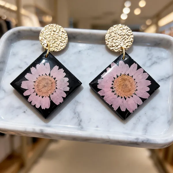 Black_Resin_Floral_Diamond_Drop_Earrings_For_Women