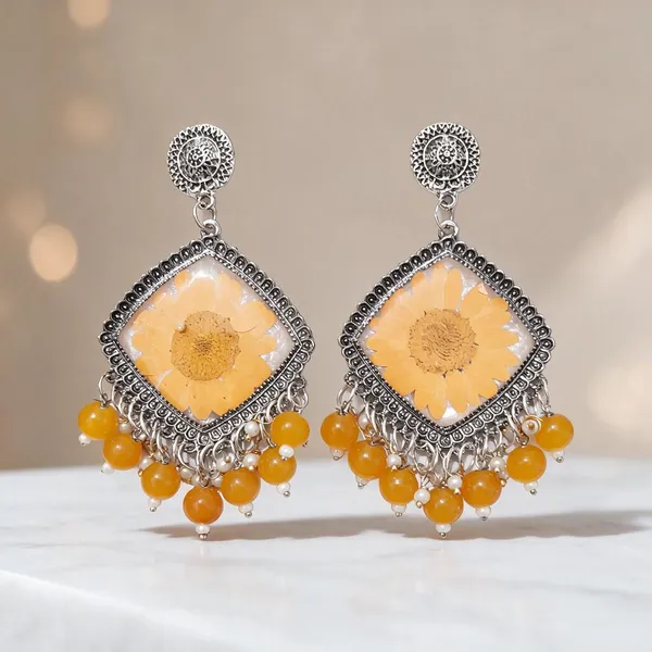 Yellow_Oxidised_Metal_Beaded_Floral_Drop_Earrings_For_Women