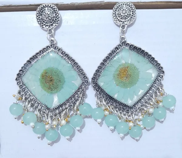 Aqua_Silver_Tone_Beaded_Floral_Square_Drop_Earrings_For_Women