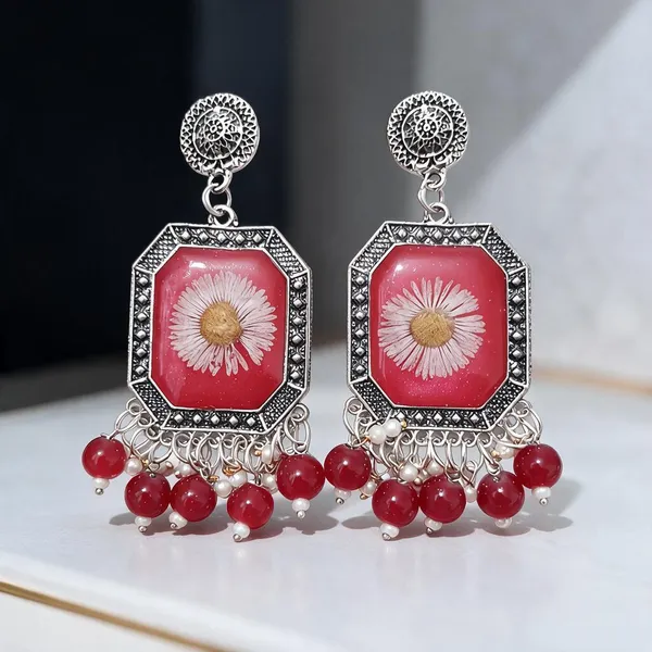 Silver_And_Red_Oxidised_Metal_Floral_Dangler_Earrings_For_Women