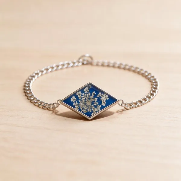 Silver_And_Blue_Resin_Floral_Diamond_Charm_Chain_Bracelet_For_Women
