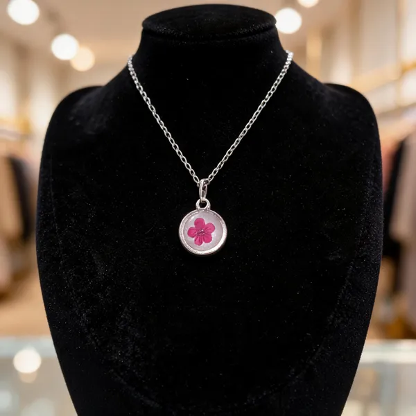 Silver_Brass_Resin_Pink_Floral_Round_Pendant_Necklace_For_Women