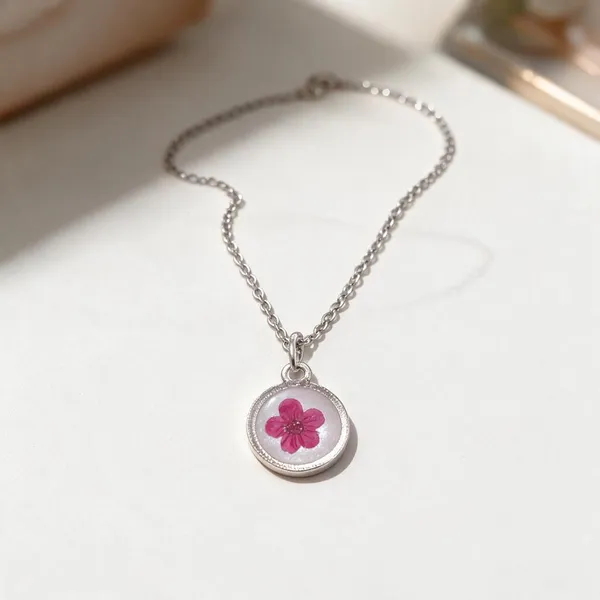 Silver_Brass_Resin_Pink_Floral_Round_Pendant_Necklace_For_Women