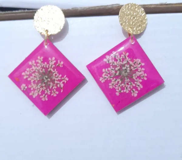 Pink_Resin_Floral_Square_Drop_Earrings_For_Women