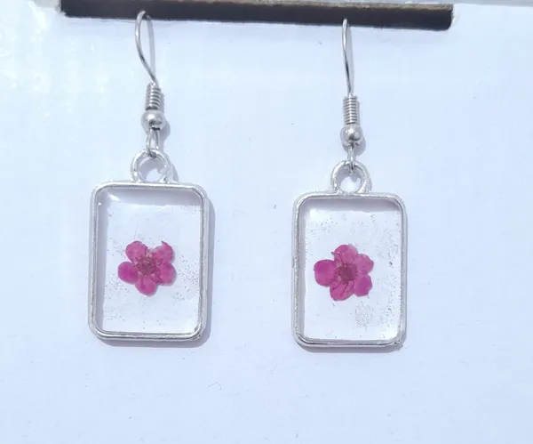 Pink_Resin_Floral_Rectangular_Drop_Earrings_For_Women
