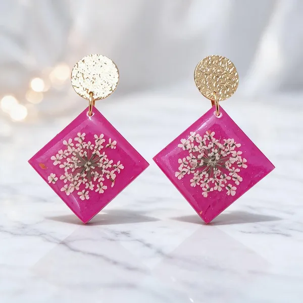 Pink_Resin_Floral_Square_Drop_Earrings_For_Women