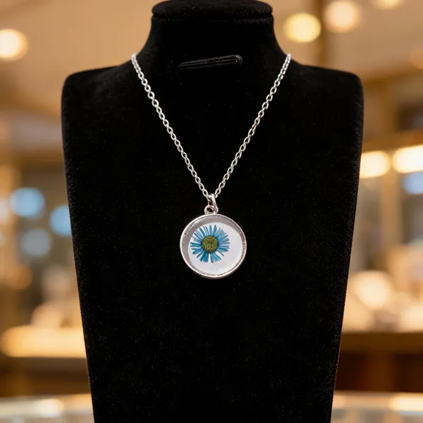 Silver_Blue_Brass_Resin_Floral_Round_Pendant_Necklace_For_Women