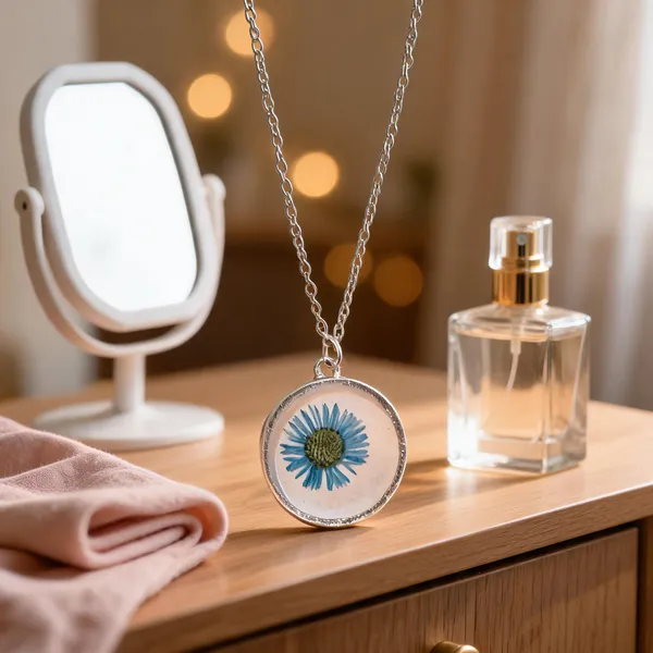 Silver_Blue_Brass_Resin_Floral_Round_Pendant_Necklace_For_Women