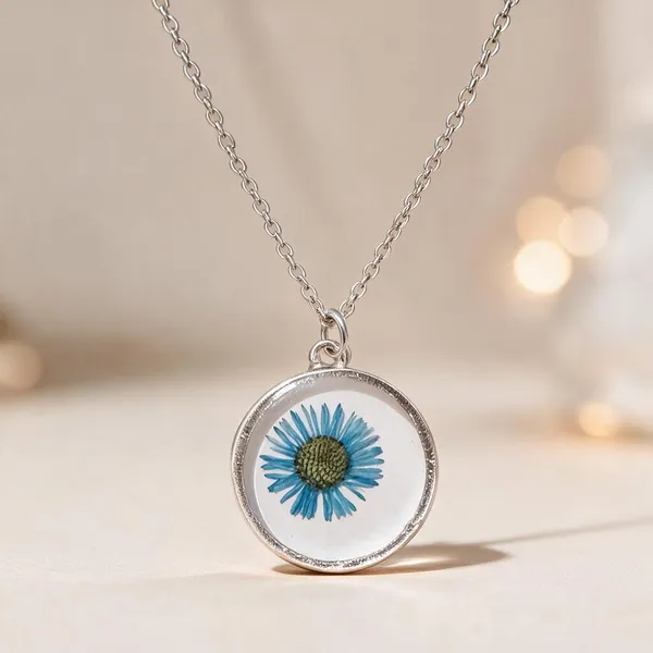 Silver_Blue_Brass_Resin_Floral_Round_Pendant_Necklace_For_Women
