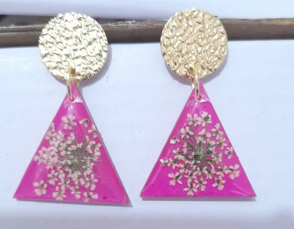 Pink_Resin_Floral_Triangle_Drop_Earrings_For_Women
