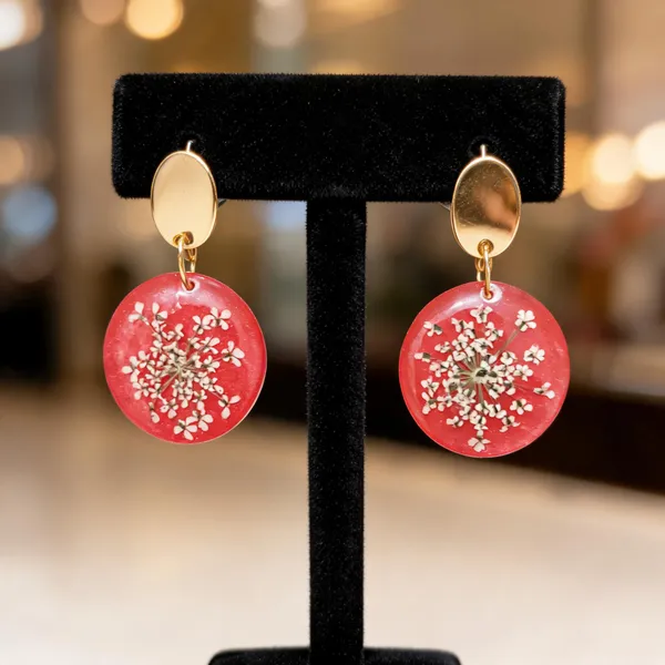 Red_Resin_Floral_Round_Drop_Earrings_For_Women