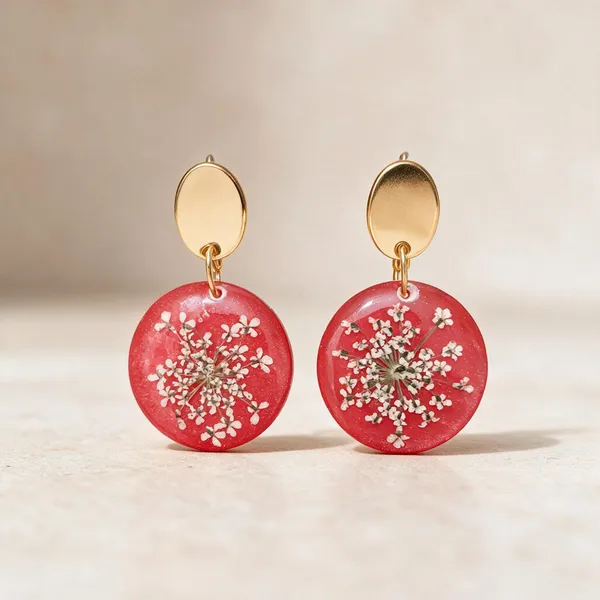 Red_Resin_Floral_Round_Drop_Earrings_For_Women