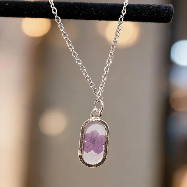 Silver_Resin_Purple_Floral_Oval_Pendant_Necklace_For_Women