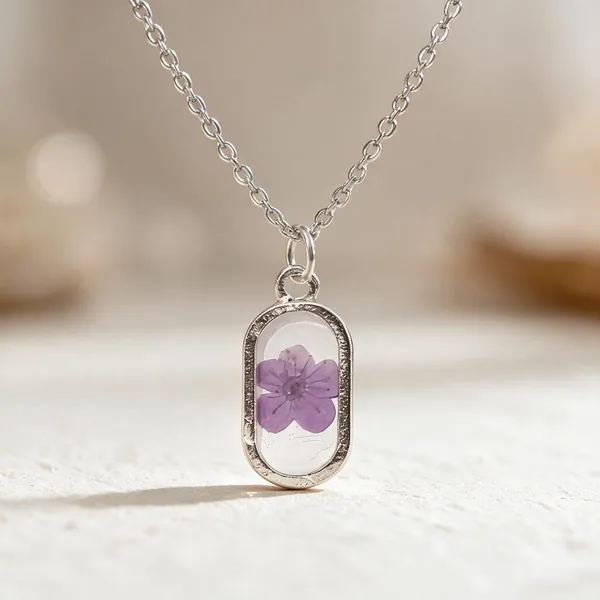 Silver_Resin_Purple_Floral_Oval_Pendant_Necklace_For_Women