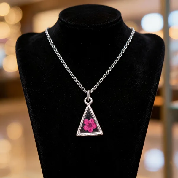 Silver_Resin_Pink_Floral_Triangle_Pendant_Necklace_For_Women