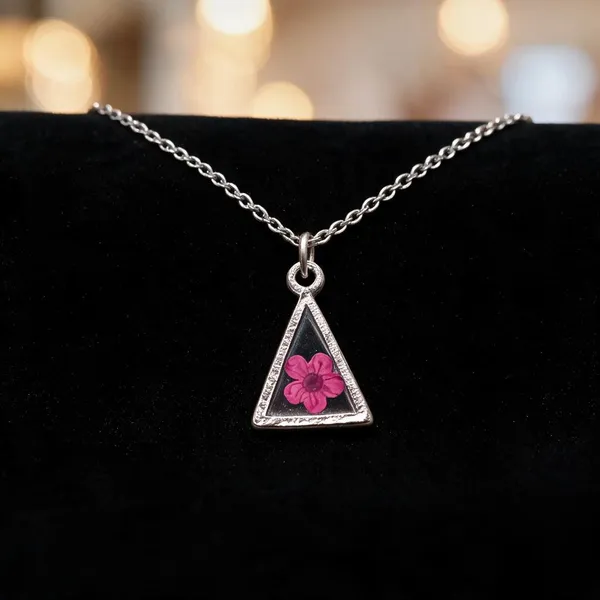 Silver_Resin_Pink_Floral_Triangle_Pendant_Necklace_For_Women