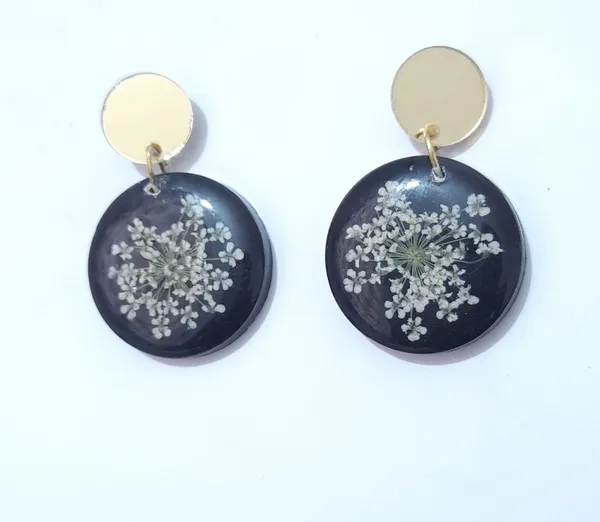 Black_Resin_Botanical_Round_Drop_Earrings_For_Women