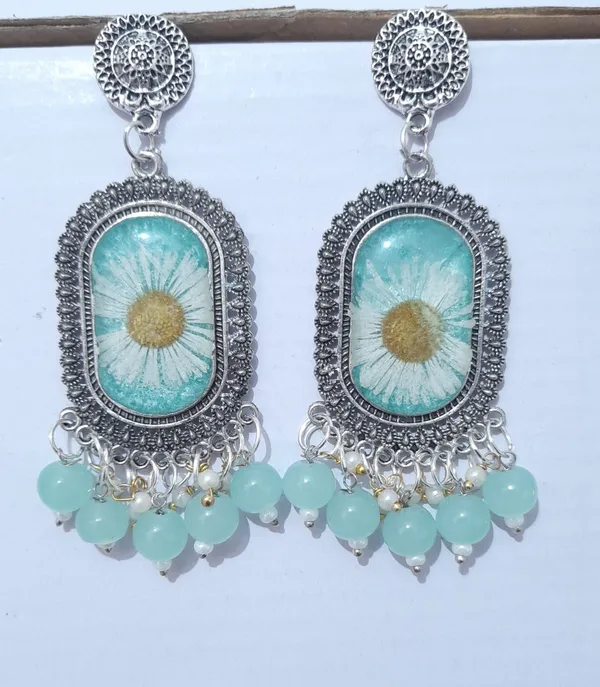 Turquoise_Oxidised_Metal_Resin_Floral_Drop_Earrings_For_Women