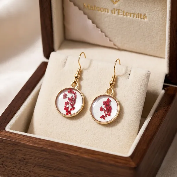 Gold_Tone_Resin_Red_Floral_Round_Drop_Earrings_For_Women