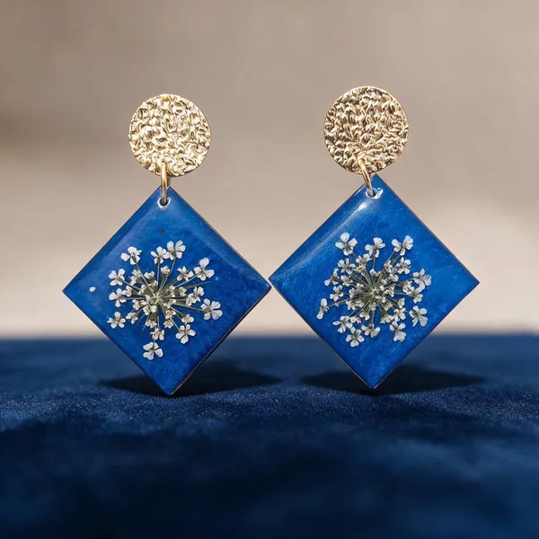 Blue_Resin_Floral_Square_Drop_Earrings_For_Women