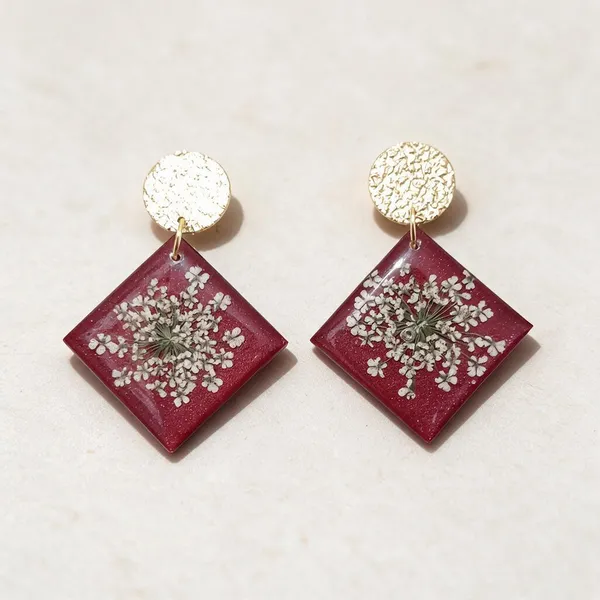 Maroon_Resin_Floral_Square_Drop_Earrings_For_Women