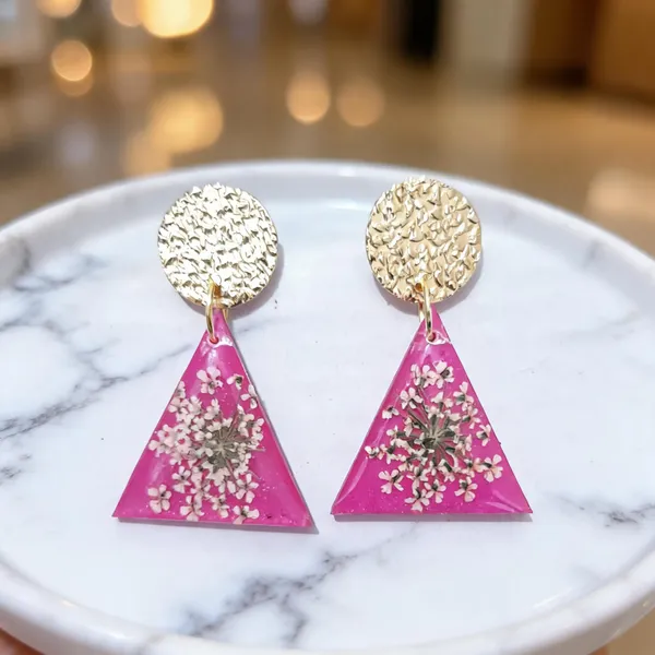 Pink_Resin_Floral_Triangle_Drop_Earrings_For_Women