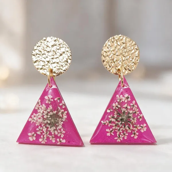 Pink_Resin_Floral_Triangle_Drop_Earrings_For_Women