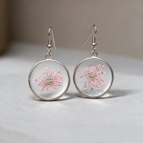 Silver_Pink_Resin_Floral_Round_Drop_Earrings_For_Women