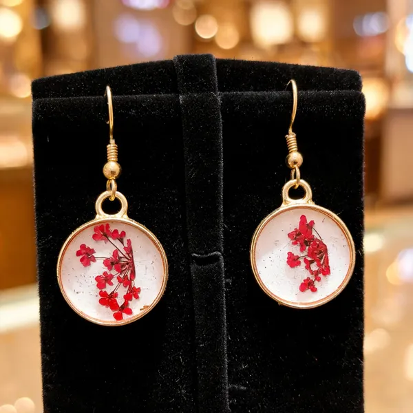 Gold_Tone_Resin_Red_Floral_Round_Drop_Earrings_For_Women