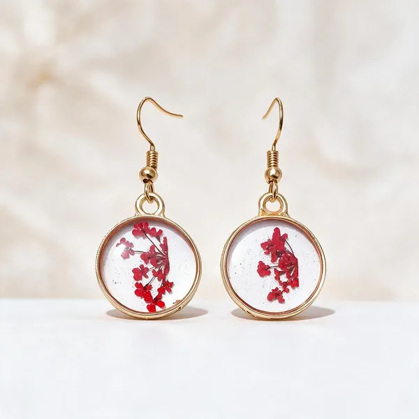 Gold_Tone_Resin_Red_Floral_Round_Drop_Earrings_For_Women